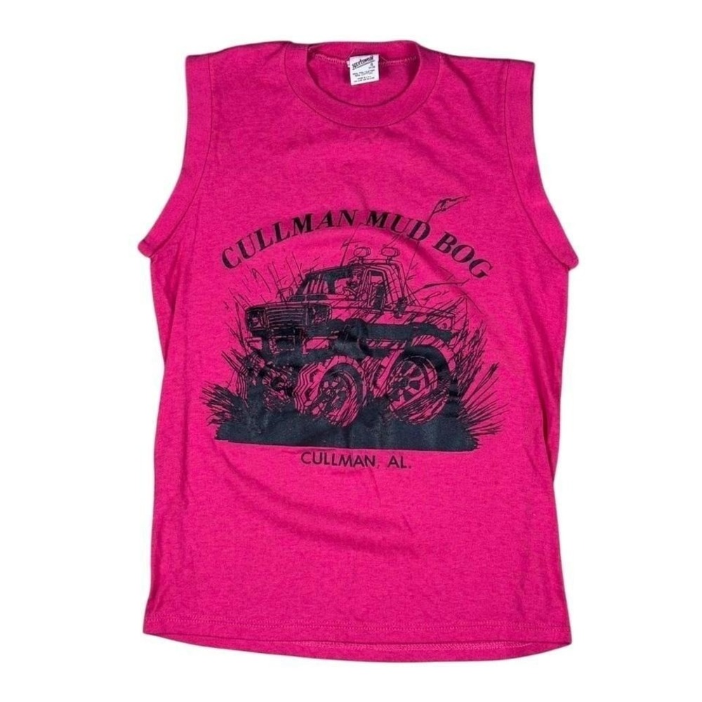 Vtg 80s Mud Boggin' Muscle Tee Women's S Pink Made in USA